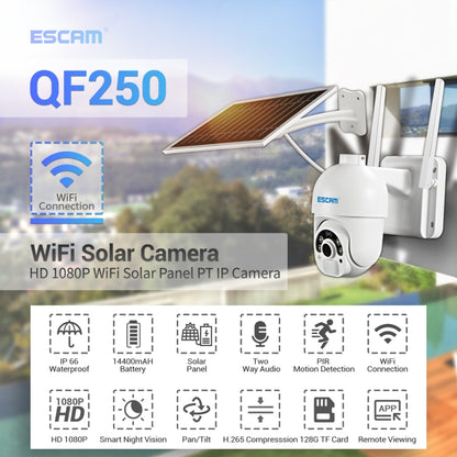 ESCAM QF250 HD 1080P WiFi Solar Panel IP Camera, Support Motion Detection / Night Vision / TF Card / Two-way Audio by ESCAM