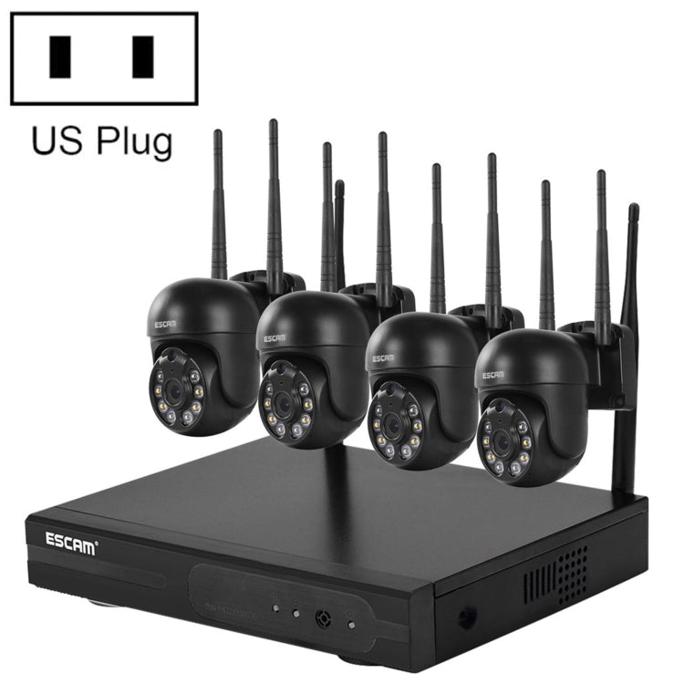 ESCAM WNK614 HD 3.0 Million Pixels 8-channel Wireless + 4IPC Wireless NVR Security System, US Plug by ESCAM