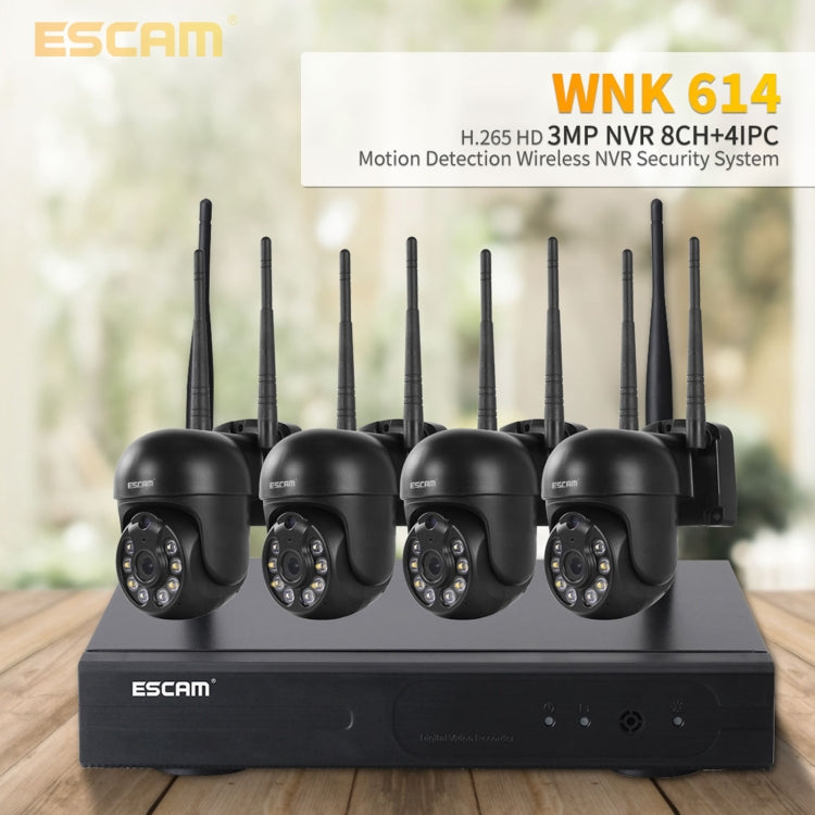 ESCAM WNK614 HD 3.0 Million Pixels 8-channel Wireless + 4IPC Wireless NVR Security System, AU Plug by ESCAM