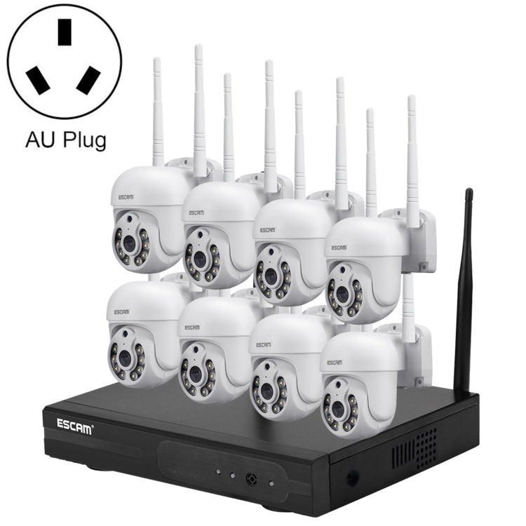 ESCAM WNK718 HD 3.0 Million Pixels 8-channel Wireless + 8IPC Wireless NVR Security System, AU Plug by ESCAM