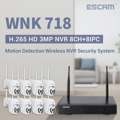 ESCAM WNK718 HD 3.0 Million Pixels 8-channel Wireless + 8IPC Wireless NVR Security System, US Plug by ESCAM