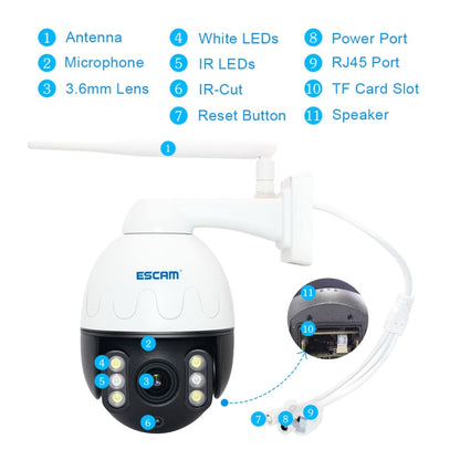 ESCAM Q5068 H.265 5MP Pan / Tilt / 4X Zoom WiFi Waterproof IP Camera, Support ONVIF Two Way Talk & Night Vision, EU Plug by ESCAM