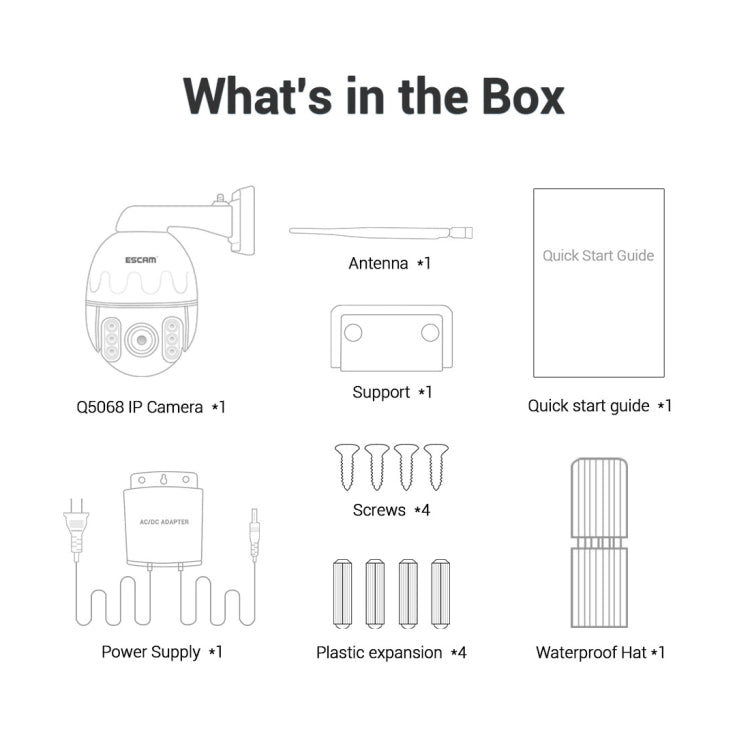 ESCAM Q5068 H.265 5MP Pan / Tilt / 4X Zoom WiFi Waterproof IP Camera, Support ONVIF Two Way Talk & Night Vision, UK Plug by ESCAM