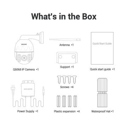 ESCAM Q5068 H.265 5MP Pan / Tilt / 4X Zoom WiFi Waterproof IP Camera, Support ONVIF Two Way Talk & Night Vision, UK Plug by ESCAM