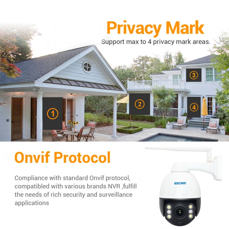 ESCAM Q5068 H.265 5MP Pan / Tilt / 4X Zoom WiFi Waterproof IP Camera, Support ONVIF Two Way Talk & Night Vision, US Plug by ESCAM