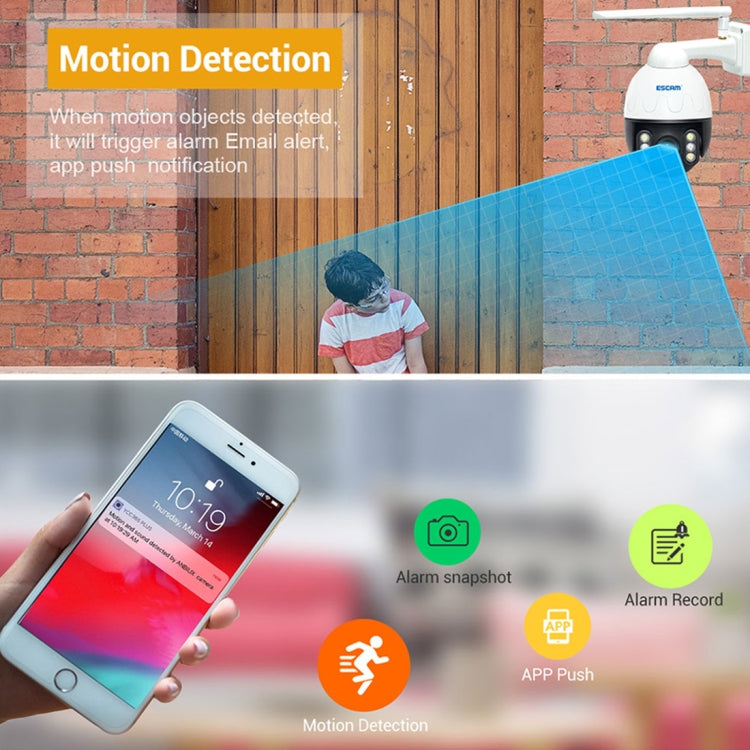 ESCAM Q5068 H.265 5MP Pan / Tilt / 4X Zoom WiFi Waterproof IP Camera, Support ONVIF Two Way Talk & Night Vision, US Plug by ESCAM