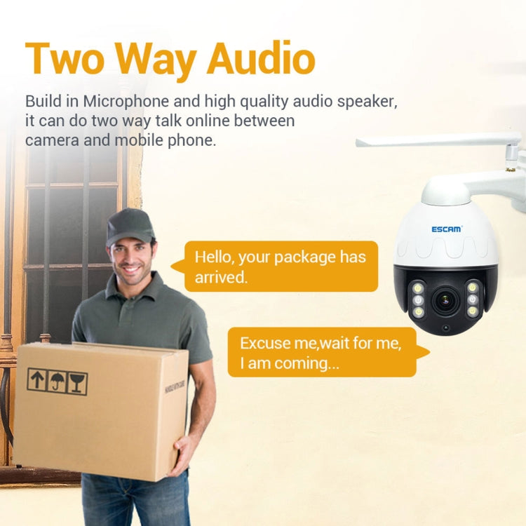 ESCAM Q5068 H.265 5MP Pan / Tilt / 4X Zoom WiFi Waterproof IP Camera, Support ONVIF Two Way Talk & Night Vision, US Plug by ESCAM