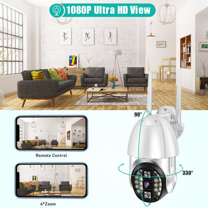 QX33 1080P Panoramic PTZ 360 Degree Rotating WIFI Camera, Support Day and Night Full Color & Two-way Voice Intercom & Motion Detection Alarm & Video Playback & 64GB TF Card，EU Plug by bashfashion