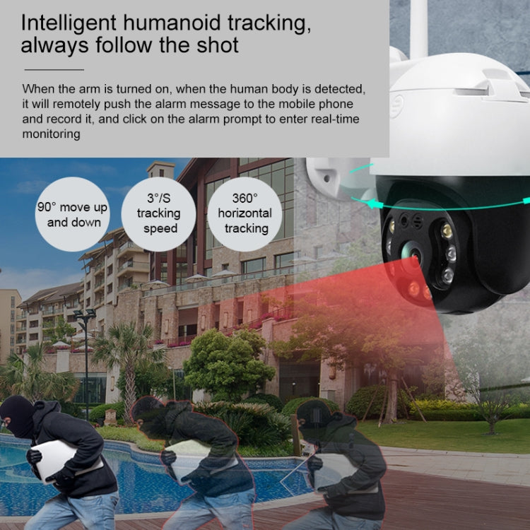 QX36 1080P 3.0MP 3.6mm Lens IP65 Waterproof PTZ 360 Degree Rotating WIFI Camera, Support Day and Night Full Color & Two-way Voice Intercom & Motion Humanoid Detection & Video Playback & 128GB TF Card, EU Plug by bashfashion