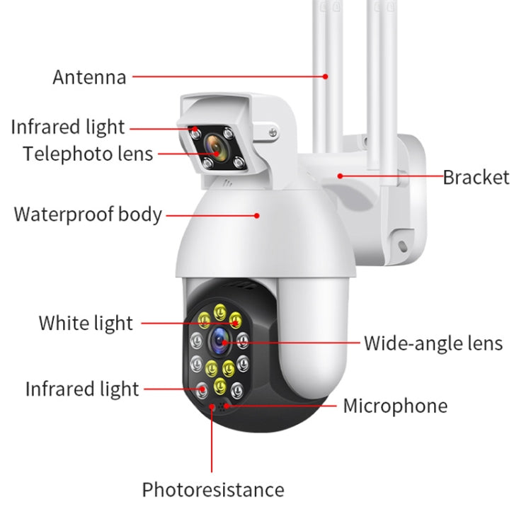 QX41 1080P 2.0MP Dual Lens IP66 Waterproof Panoramic PTZ WIFI Camera, Support Day and Night Full Color & Two-way Voice Intercom & Smart Alarm & Video Playback & 128GB TF Card, AU Plug by bashfashion