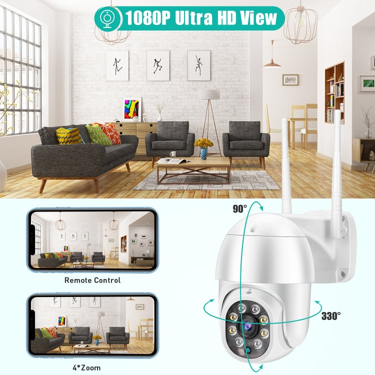 QX43-2 1080P 2.0MP Lens IP66 Waterproof PTZ Rotating WIFI Camera, Support Infrared Night Vision & Two-way Voice Intercom & Motion Detection & 128GB TF Card, EU Plug by bashfashion