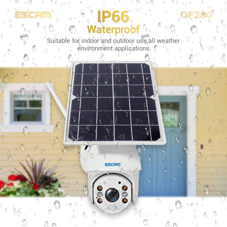 ESCAM QF280 HD 1080P IP66 Waterproof WiFi Solar Panel PT IP Camera with Battery, Support Night Vision / Motion Detection / TF Card / Two Way Audio (White) by ESCAM