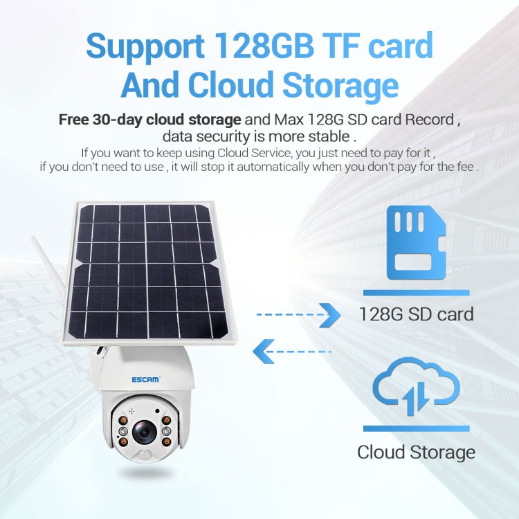 ESCAM QF480 EU Version HD 1080P IP66 Waterproof 4G Solar Panel PT IP Camera without Battery, Support Night Vision / Motion Detection / TF Card / Two Way Audio (White) by ESCAM