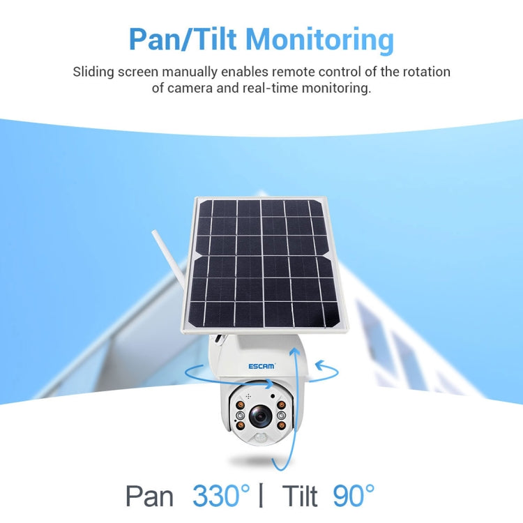 ESCAM QF480 EU Version HD 1080P IP66 Waterproof 4G Solar Panel PT IP Camera without Battery, Support Night Vision / Motion Detection / TF Card / Two Way Audio (White) by ESCAM