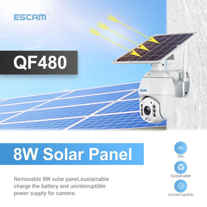 ESCAM QF480 EU Version HD 1080P IP66 Waterproof 4G Solar Panel PT IP Camera without Battery, Support Night Vision / Motion Detection / TF Card / Two Way Audio (White) by ESCAM