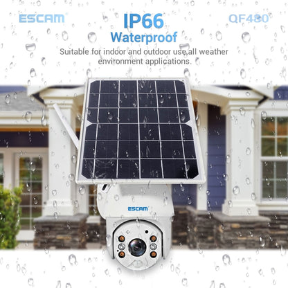ESCAM QF480 US Version HD 1080P IP66 Waterproof 4G Solar Panel PT IP Camera with Battery, Support Night Vision / Motion Detection / TF Card / Two Way Audio (White) by ESCAM