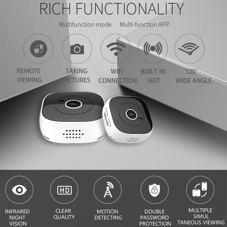 H9 Mini HD 1280 x 720P 120 Degree Wide Angle Wearable Smart Wireless WiFi Surveillance Camera(Black) by bashfashion