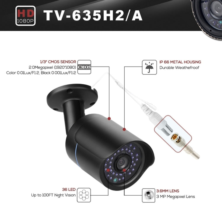 TV-635H2/A IP66 Waterproof 1920x1080P AHD Camera, 1/2.7 inch 2MP CMOS Sensor Lens, Motion Detection, 20m IR Night Vision, CE & RoHS Certificated(Black) by bashfashion