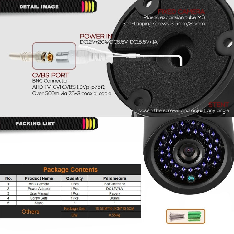 TV-635H2/A IP66 Waterproof 1920x1080P AHD Camera, 1/2.7 inch 2MP CMOS Sensor Lens, Motion Detection, 20m IR Night Vision, CE & RoHS Certificated(Black) by bashfashion