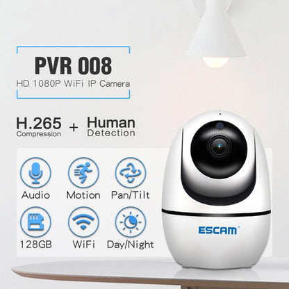 ESCAM PVR008 HD 1080P WiFi IP Camera, Support Motion Detection / Night Vision, IR Distance: 10m, US Plug(White) by ESCAM