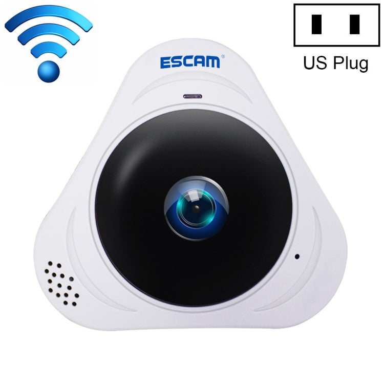 ESCAM Q8 960P 360 Degrees Fisheye Lens 1.3MP WiFi IP Camera, Support Motion Detection / Night Vision, IR Distance: 5-10m, US Plug(White) by ESCAM