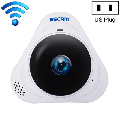 ESCAM Q8 960P 360 Degrees Fisheye Lens 1.3MP WiFi IP Camera, Support Motion Detection / Night Vision, IR Distance: 5-10m, US Plug(White) by ESCAM