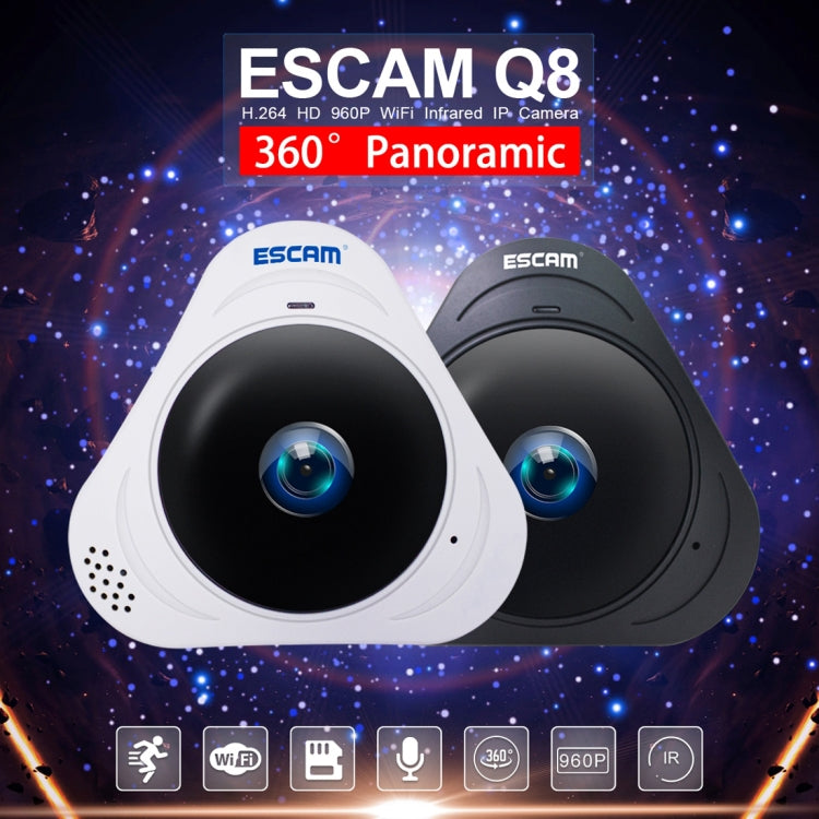 ESCAM Q8 960P 360 Degrees Fisheye Lens 1.3MP WiFi IP Camera, Support Motion Detection / Night Vision, IR Distance: 5-10m, EU Plug(White) by ESCAM