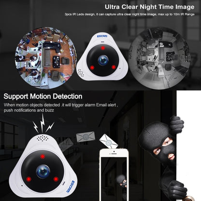 ESCAM Q8 960P 360 Degrees Fisheye Lens 1.3MP WiFi IP Camera, Support Motion Detection / Night Vision, IR Distance: 5-10m, EU Plug(White) by ESCAM