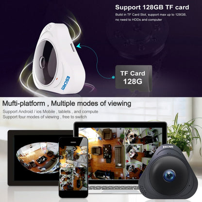 ESCAM Q8 960P 360 Degrees Fisheye Lens 1.3MP WiFi IP Camera, Support Motion Detection / Night Vision, IR Distance: 5-10m, EU Plug(White) by ESCAM