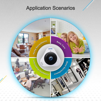ESCAM Q8 960P 360 Degrees Fisheye Lens 1.3MP WiFi IP Camera, Support Motion Detection / Night Vision, IR Distance: 5-10m, UK Plug(White) by ESCAM