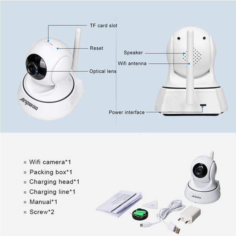 Anpwoo-YT002W 100W 3.6mm Lens Wide Angle 720P Smart WIFI Monitor Camera , Support Night Vision & TF Card Expansion Storage by Anpwoo