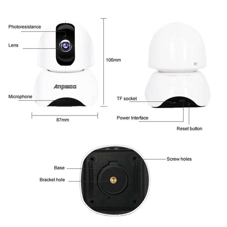Anpwoo-YT003 2.0 Mega 3.6mm Lens Wide Angle 1080P Smart WIFI Monitor Camera , Support Night Vision & TF Card Expansion Storage, EU Plug by Anpwoo