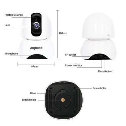Anpwoo-YT003 2.0 Mega 3.6mm Lens Wide Angle 1080P Smart WIFI Monitor Camera , Support Night Vision & TF Card Expansion Storage, EU Plug by Anpwoo