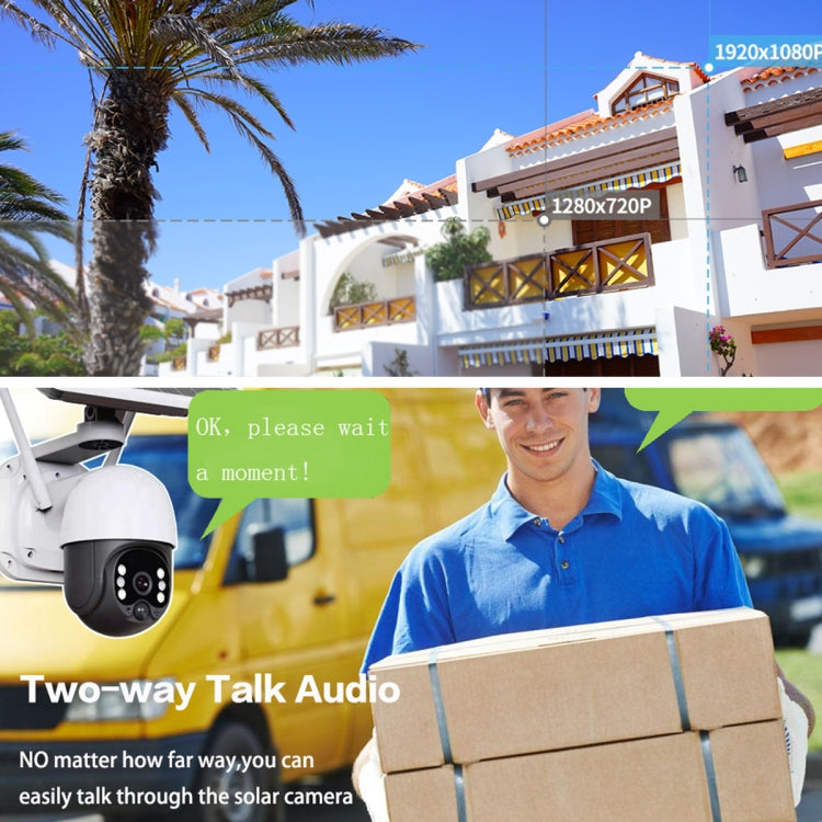 T23 2288 x 1288P Full HD Solar Powered WiFi Camera, Support PIR Alarm, Night Vision, Two Way Audio, TF Card, Not Include Battery by bashfashion
