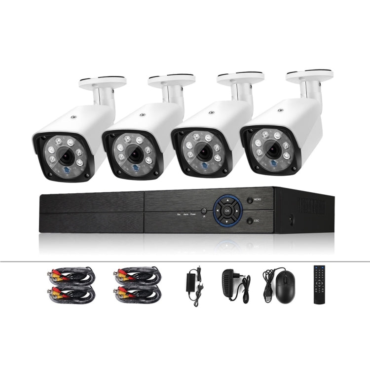 A4B3 / Kit 4CH 1080N Surveillance DVR System and 720P 1.0MP HD Weatherproof CCTV Bullet Camera, Support Infrared Night Vision & P2P & QR Code Scan Remote Access(White) by bashfashion