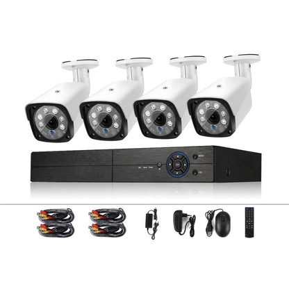 A4B3 / Kit 4CH 1080N Surveillance DVR System and 720P 1.0MP HD Weatherproof CCTV Bullet Camera, Support Infrared Night Vision & P2P & QR Code Scan Remote Access(White) by bashfashion