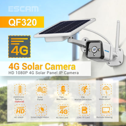 ESCAM QF320 HD 1080P 4G Solar Panel IP Camera, Support Night Vision & TF Card & PIR Motion Detection & Two Way Audio by ESCAM
