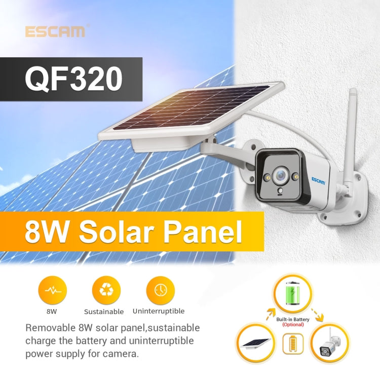 ESCAM QF320 HD 1080P 4G Solar Panel IP Camera, Support Night Vision & TF Card & PIR Motion Detection & Two Way Audio by ESCAM