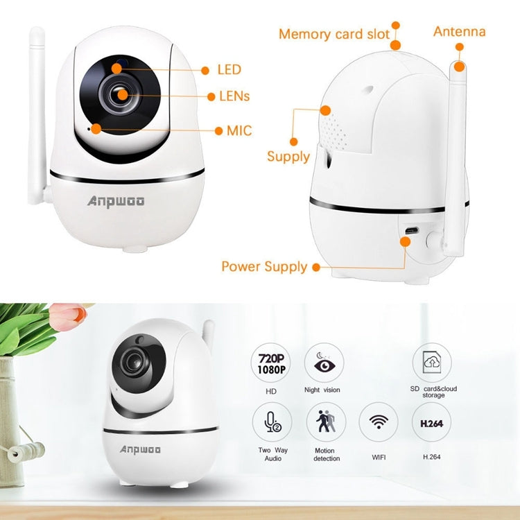 Anpwoo YT008 720P HD WiFi IP Camera, Support Motion Detection & Infrared Night Vision & SD Card(Max 32GB)(White) by Anpwoo