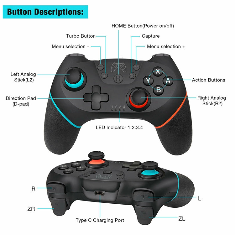 Bluetooth Joypad Gamepad Game Controller for Switch Pro by bashfashion