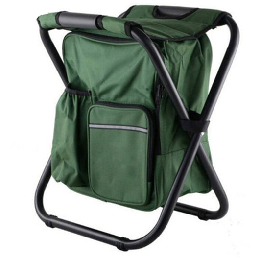 Outdoor Portable Folding Camping Chair Light Fishing Beach Chair Stainless Steel Pipe Folding Chair with Ice Bag(Green) by bashfashion