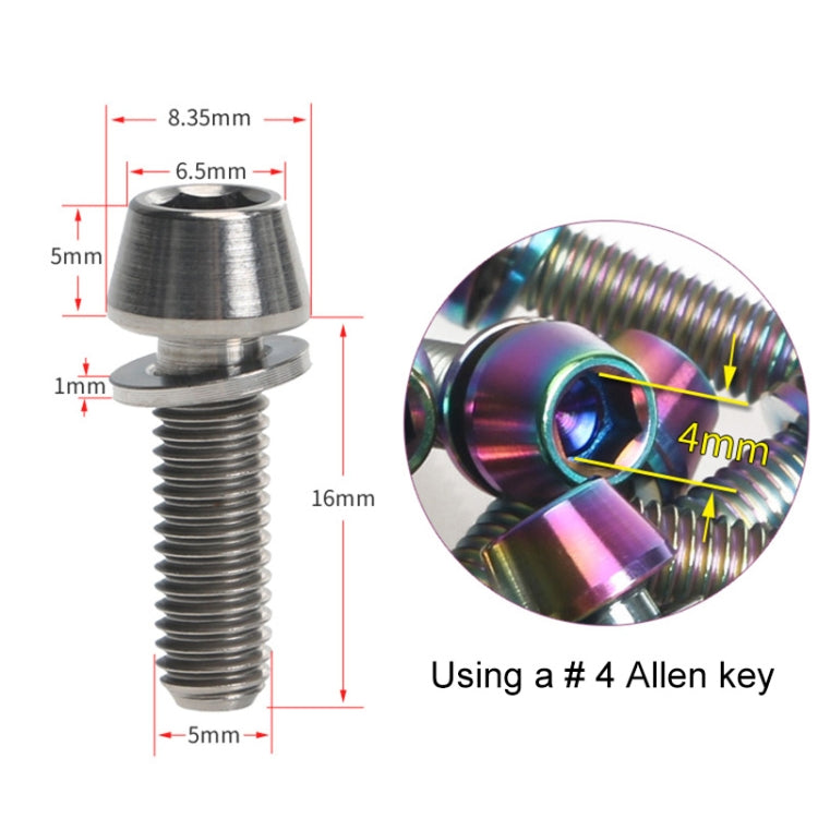 TOSEEK Bicycle Handlebar Stem Screw Titanium Alloy M5x16mm Mountain Bike Fixed Gear Handlebar Stem Screw with Gasket (Titanium Color) by TOSEEK