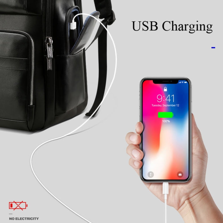 Bopai 851-019811 Large Capacity Anti-theft Waterproof Leathar Backpack Laptop Tablet Bag for 15.6 inch and Below, with USB Charging Port(Black) by Bopai