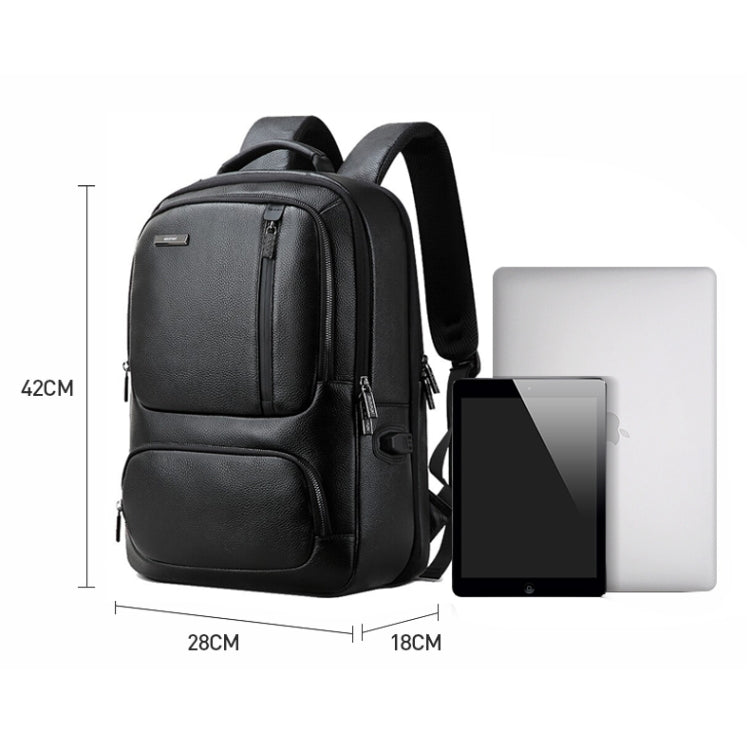 Bopai 851-023911 Top-grain Leather Business Breathable Anti-theft Man Backpack, Size: 28x18x42cm(Black) by Bopai