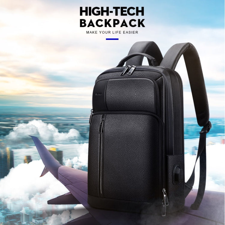 Bopai 851-036611 Large Capacity Top-grain leather Business Breathable Man Backpack, Size: 30x12x43cm(Black) by Bopai