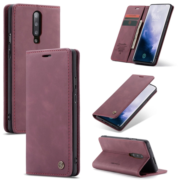 CaseMe-013 Multifunctional Retro Frosted Horizontal Flip Leather Case for OnePlus 7 Pro, with Card Slot & Holder & Zipper Wallet & Photo Frame(Wine Red) by CaseMe