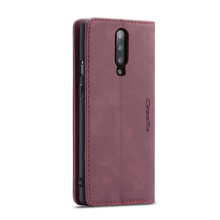 CaseMe-013 Multifunctional Retro Frosted Horizontal Flip Leather Case for OnePlus 7 Pro, with Card Slot & Holder & Zipper Wallet & Photo Frame(Wine Red) by CaseMe