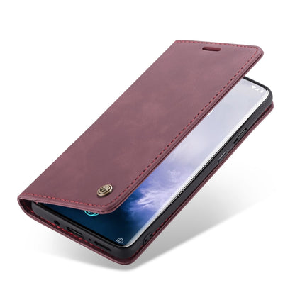 CaseMe-013 Multifunctional Retro Frosted Horizontal Flip Leather Case for OnePlus 7 Pro, with Card Slot & Holder & Zipper Wallet & Photo Frame(Wine Red) by CaseMe