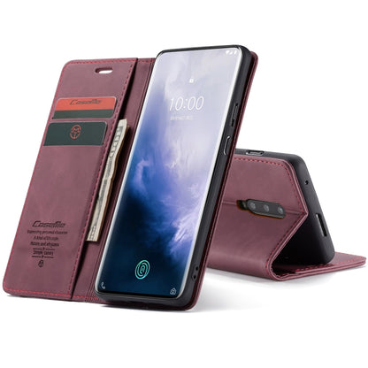 CaseMe-013 Multifunctional Retro Frosted Horizontal Flip Leather Case for OnePlus 7 Pro, with Card Slot & Holder & Zipper Wallet & Photo Frame(Wine Red) by CaseMe