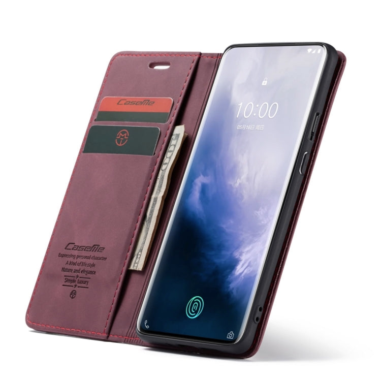 CaseMe-013 Multifunctional Retro Frosted Horizontal Flip Leather Case for OnePlus 7 Pro, with Card Slot & Holder & Zipper Wallet & Photo Frame(Wine Red) by CaseMe